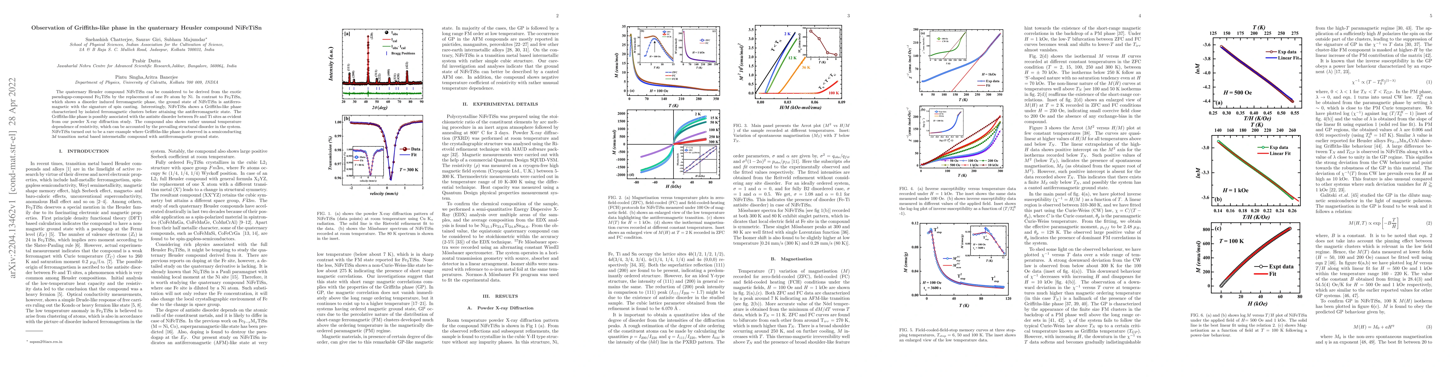 Thumbnail for Observation of Griffiths-like phase in the quaternary Heusler compound
  NiFeTiSn