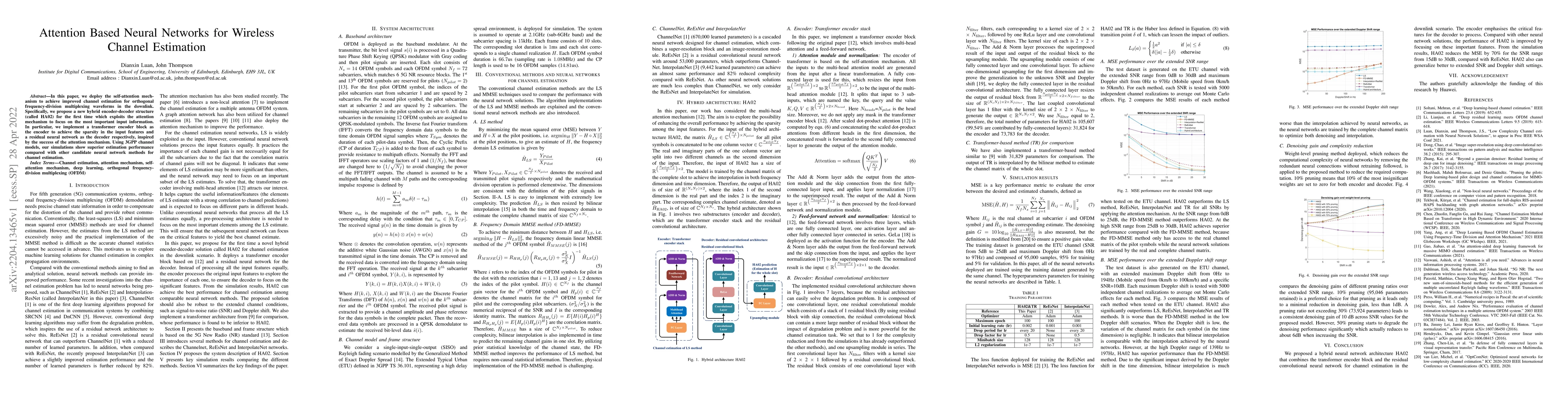 Thumbnail for Attention Based Neural Networks for Wireless Channel Estimation