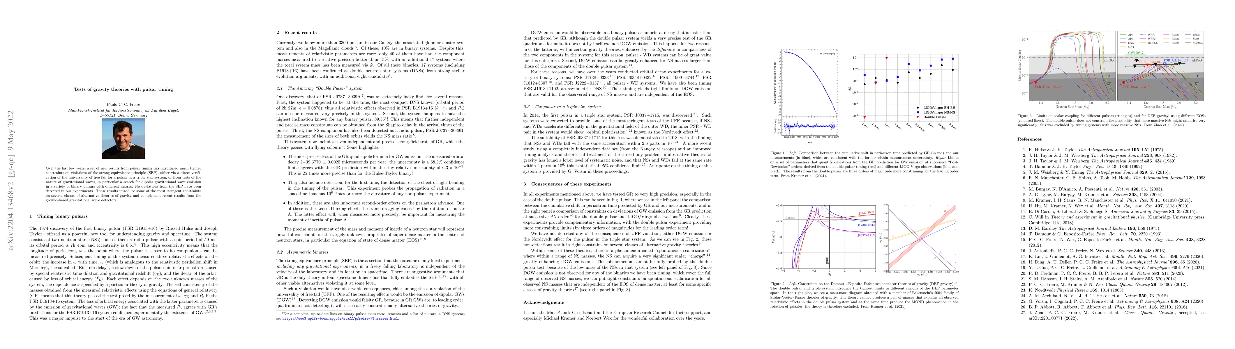 Thumbnail for Tests of gravity theories with pulsar timing