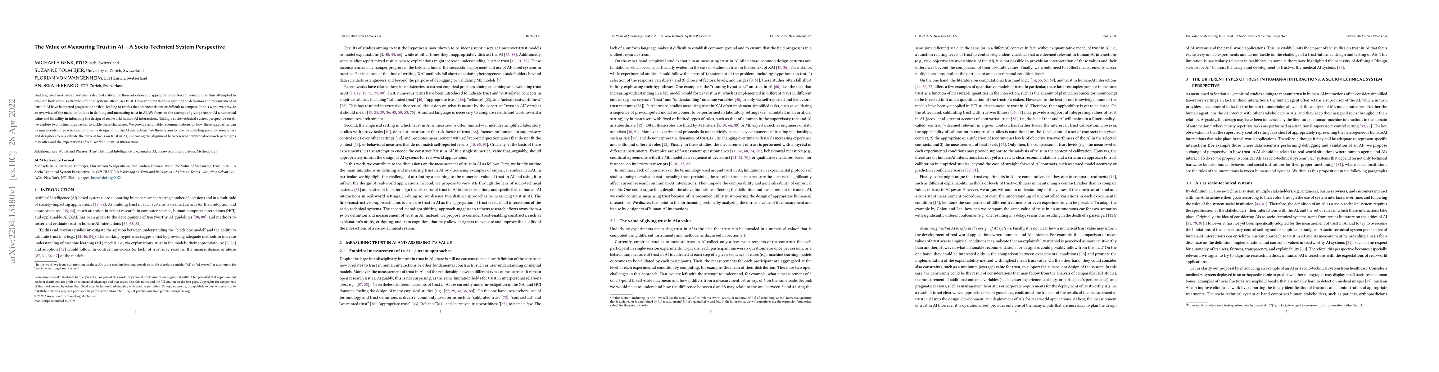 Thumbnail for The Value of Measuring Trust in AI - A Socio-Technical System
  Perspective