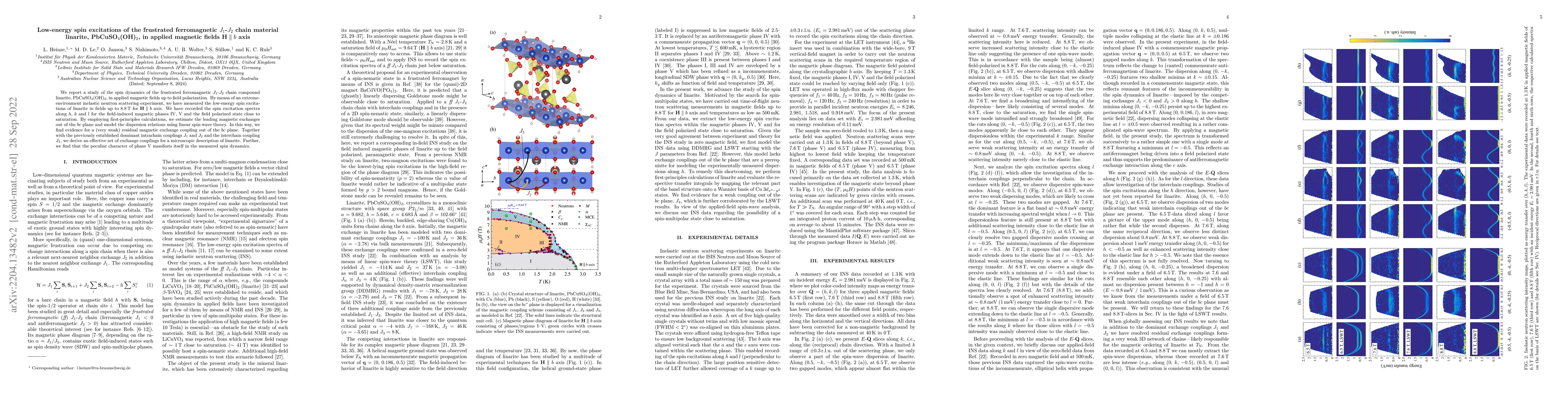 Thumbnail for Low-energy spin excitations of the frustrated ferromagnetic $J_1$-$J_2$
  chain material linarite, PbCuSO$_4$(OH)$_2$, in applied magnetic fields
  $\mathbf{H} \parallel b$ axis