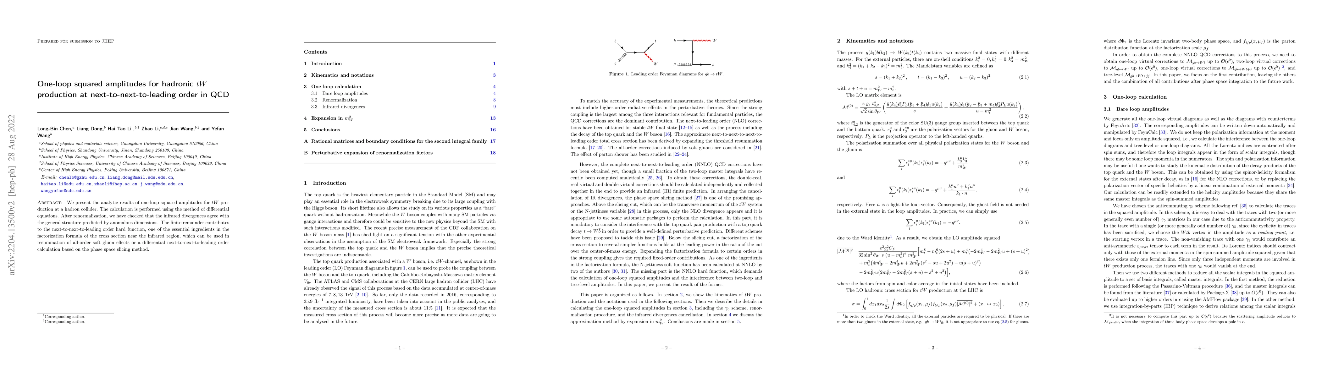 Thumbnail for One-loop squared amplitudes for hadronic $tW$ production at
  next-to-next-to-leading order in QCD