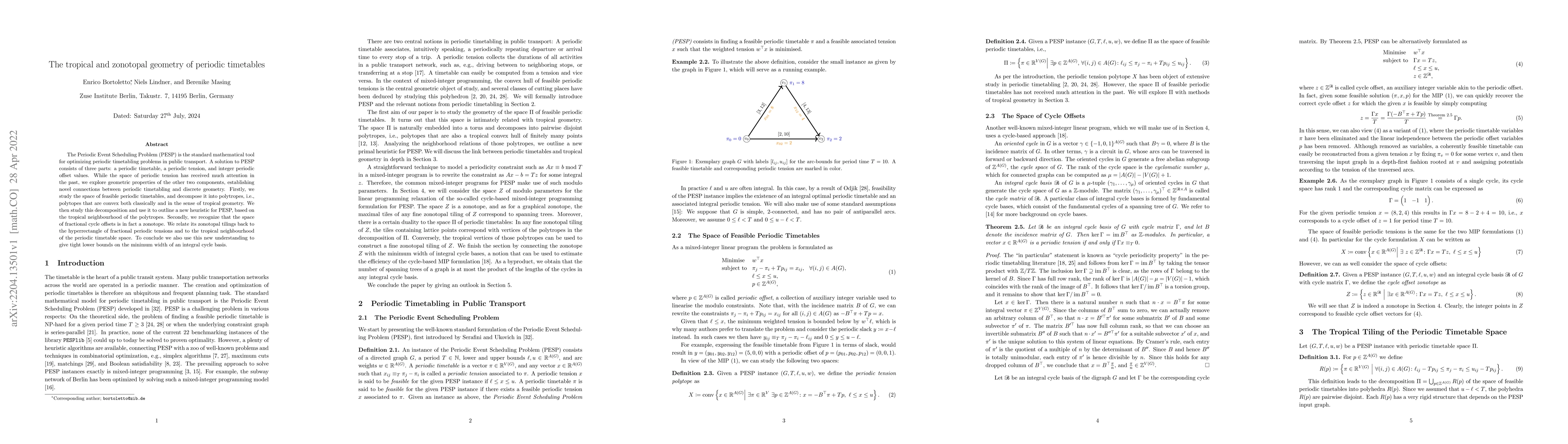 Thumbnail for The tropical and zonotopal geometry of periodic timetables