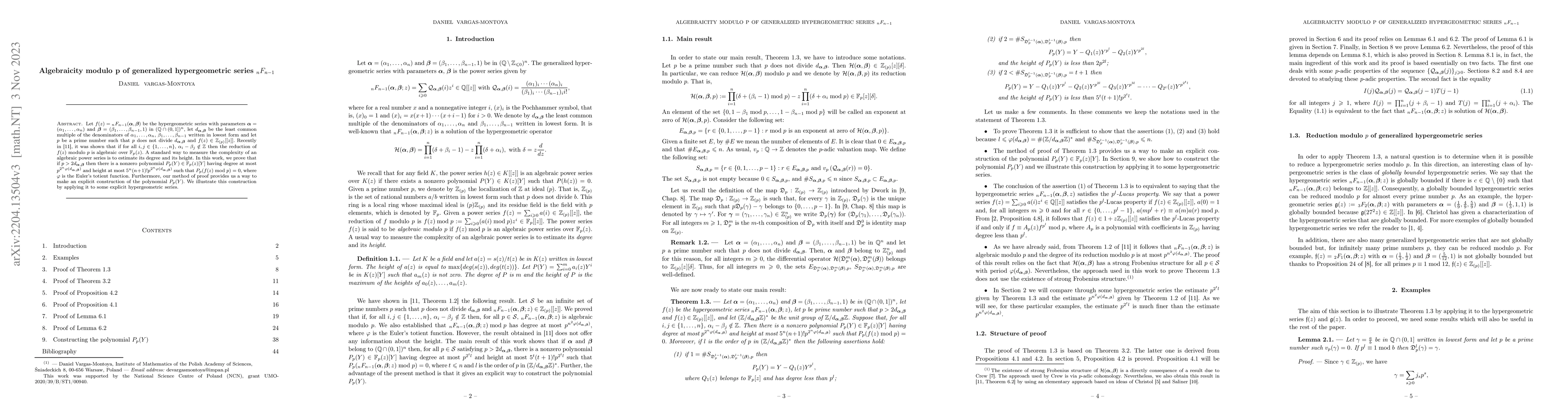 Thumbnail for Algebraicity modulo p of generalized hypergeometric series $_nF_{n-1}$