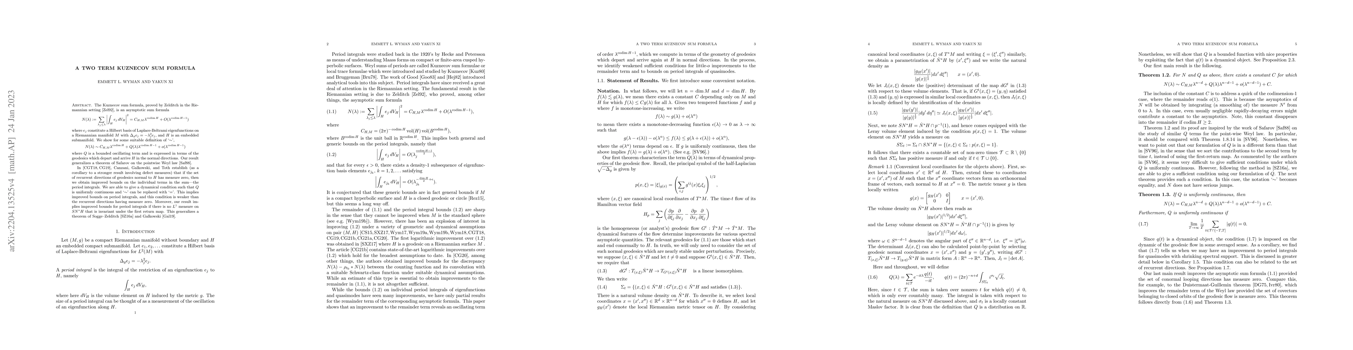 Thumbnail for A two term Kuznecov sum formula