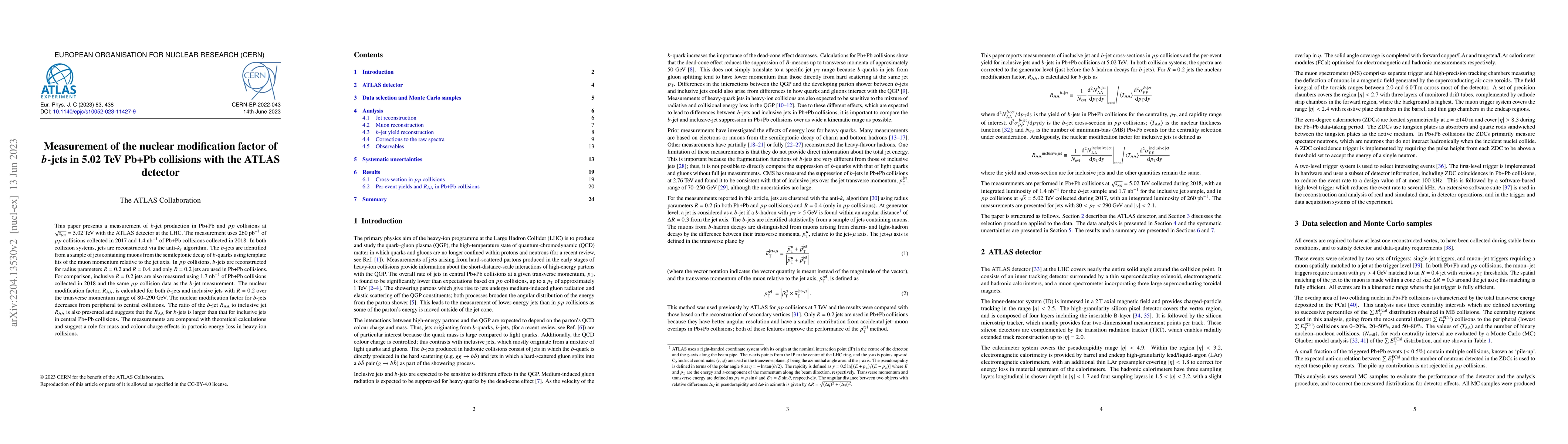Thumbnail for Measurement of the nuclear modification factor of $b$-jets in 5.02 TeV
  Pb+Pb collisions with the ATLAS detector