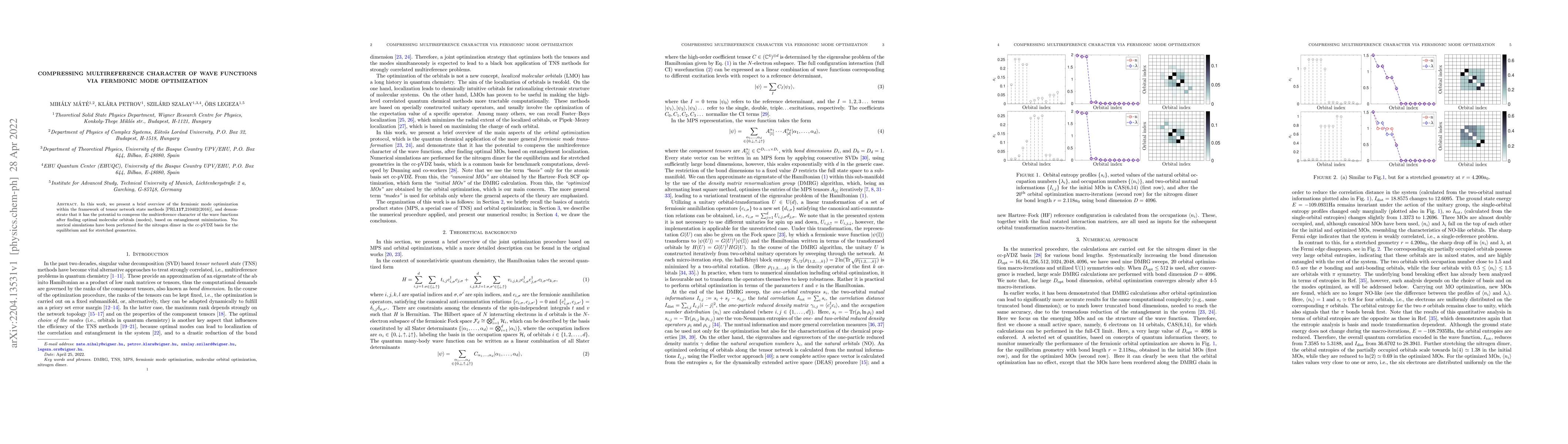 Thumbnail for Compressing multireference character of wave functions via fermionic
  mode optimization