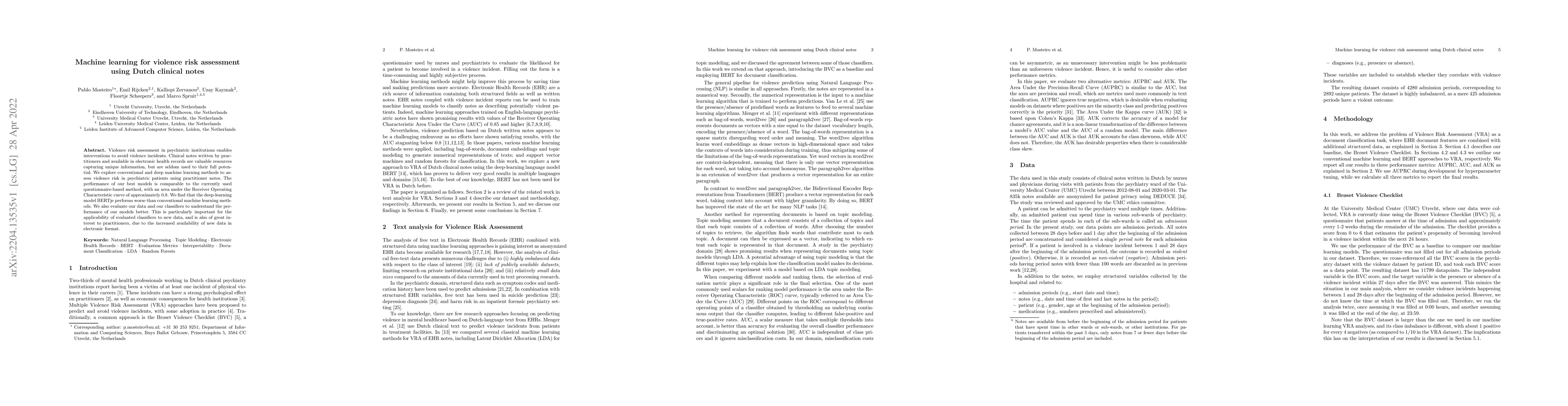 Thumbnail for Machine Learning for Violence Risk Assessment Using Dutch Clinical Notes