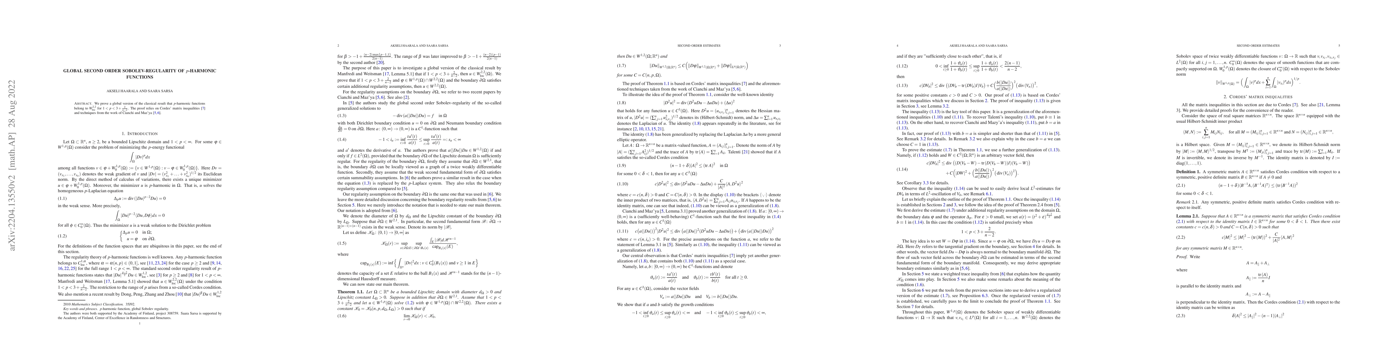 Thumbnail for Global second order Sobolev-regularity of $p$-harmonic functions