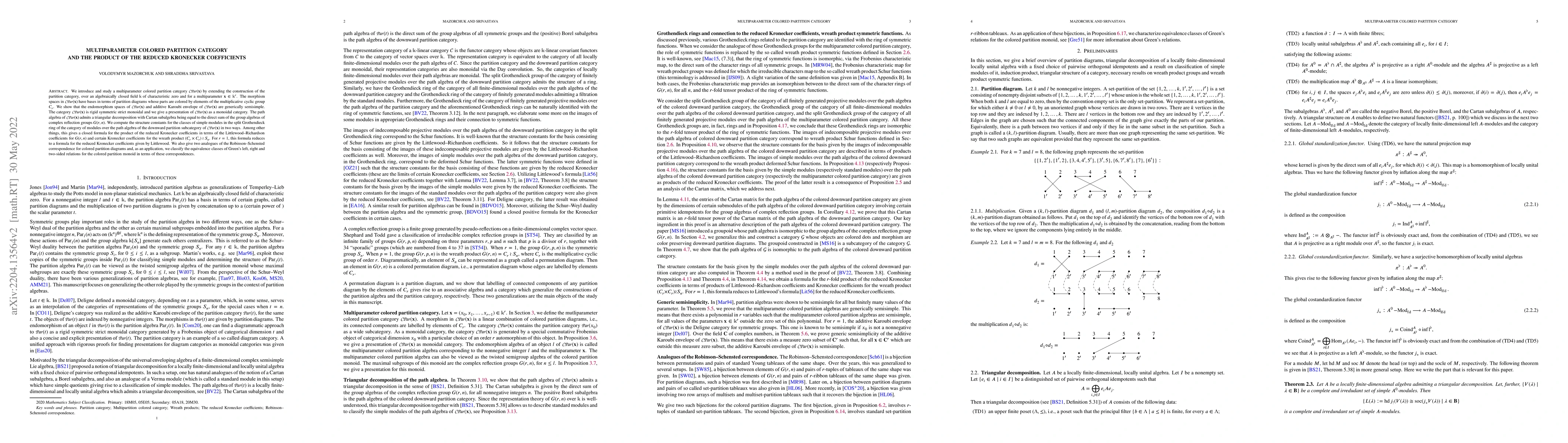Thumbnail for Multiparameter colored partition category and the product of the reduced
  Kronecker coefficients