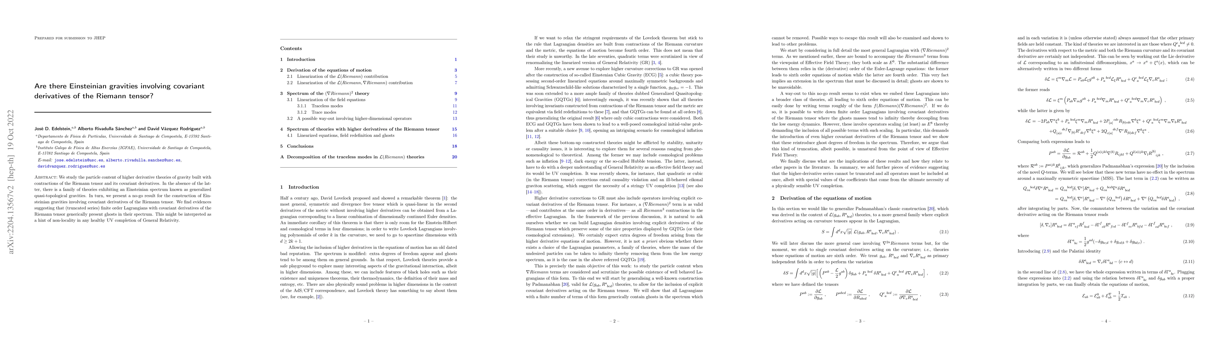 Thumbnail for Are there Einsteinian gravities involving covariant derivatives of the
  Riemann tensor?