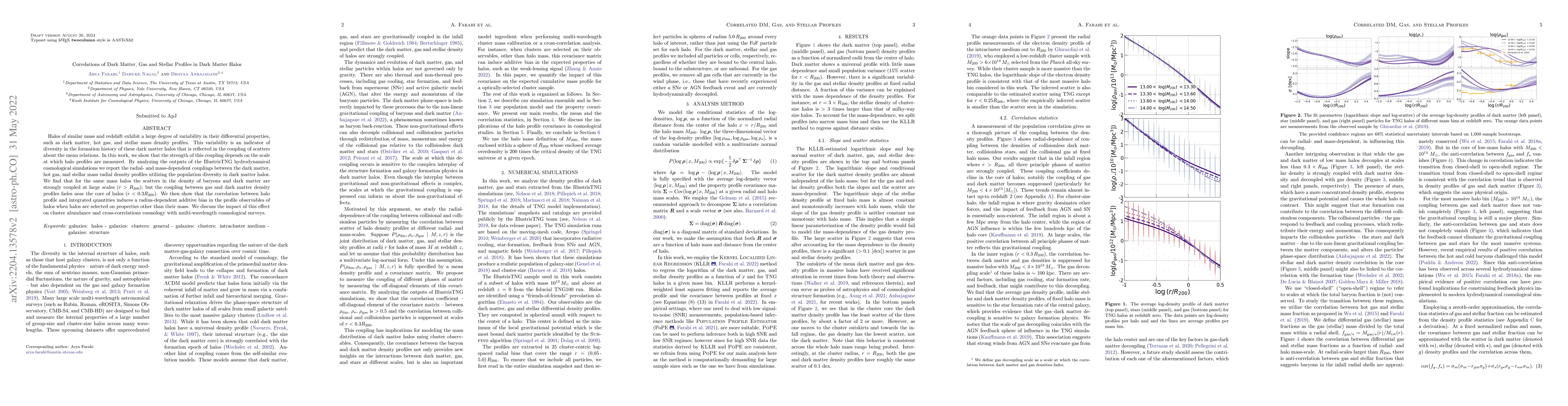 Thumbnail for Correlations of Dark Matter, Gas and Stellar Profiles in Dark Matter
  Halos