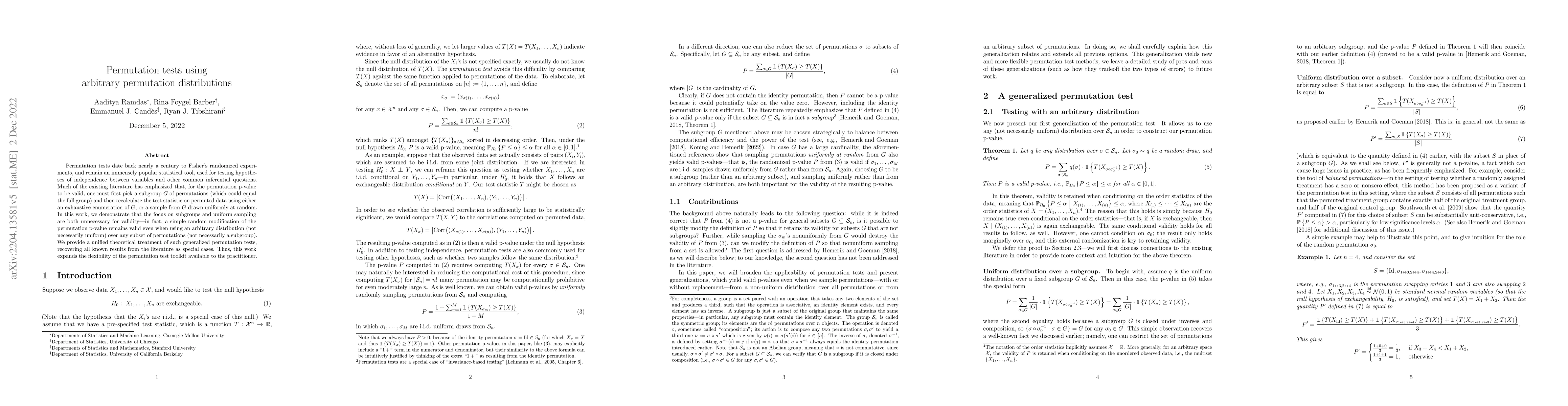 Thumbnail for Permutation tests using arbitrary permutation distributions