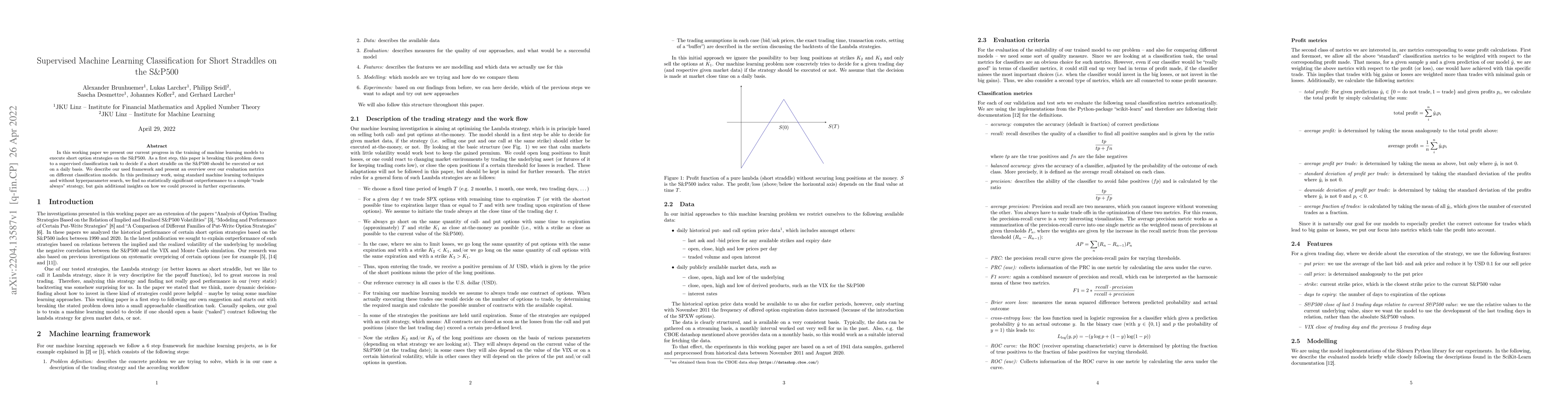 Thumbnail for Supervised machine learning classification for short straddles on the
  S&P500