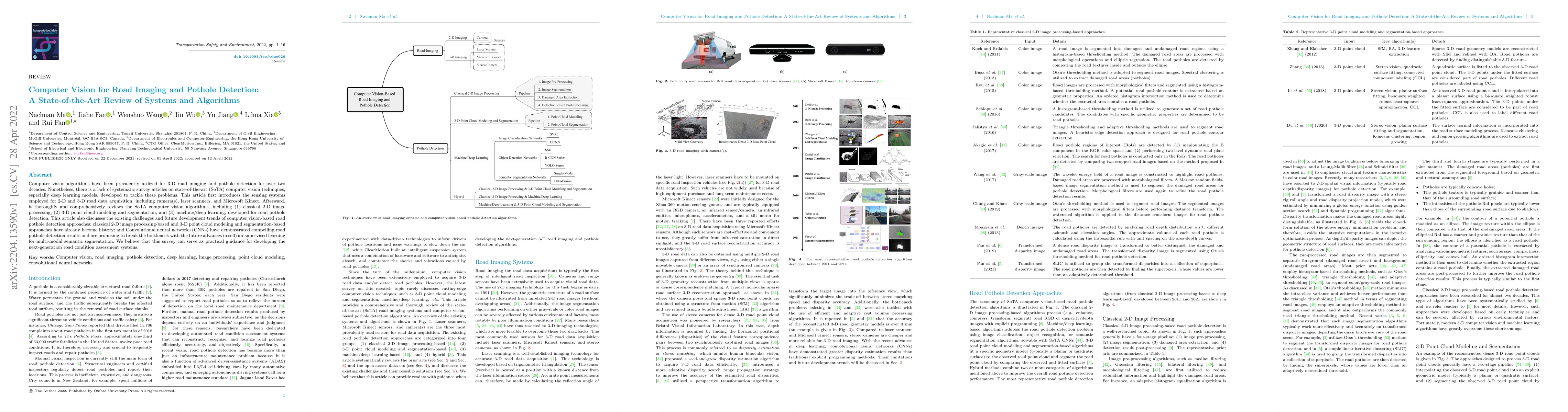 Thumbnail for Computer Vision for Road Imaging and Pothole Detection: A
  State-of-the-Art Review of Systems and Algorithms