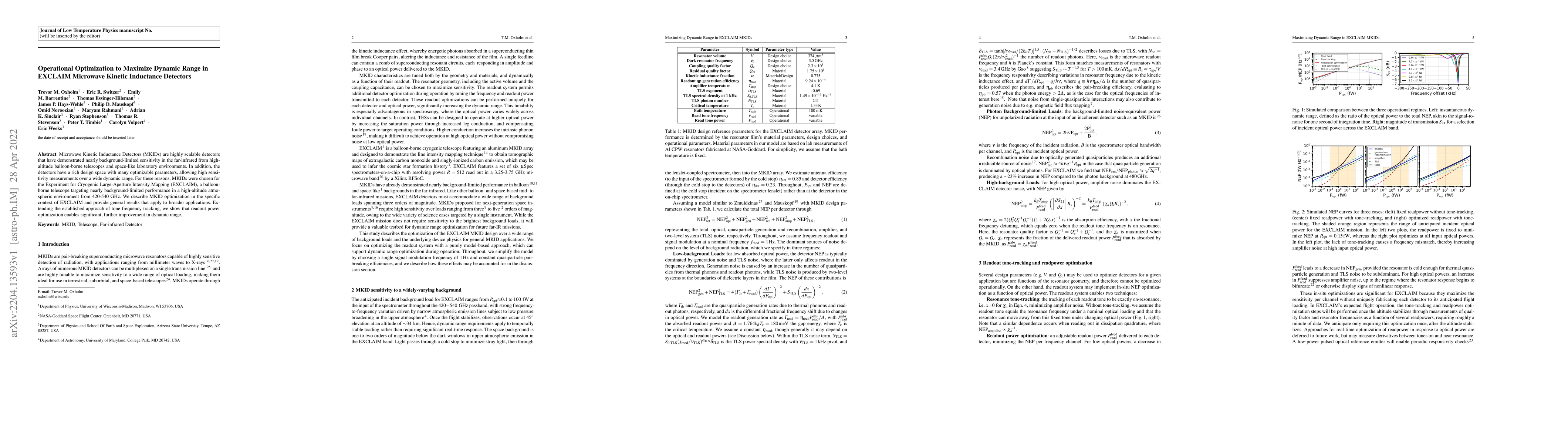 Thumbnail for Operational Optimization to Maximize Dynamic Range in EXCLAIM Microwave
  Kinetic Inductance Detectors