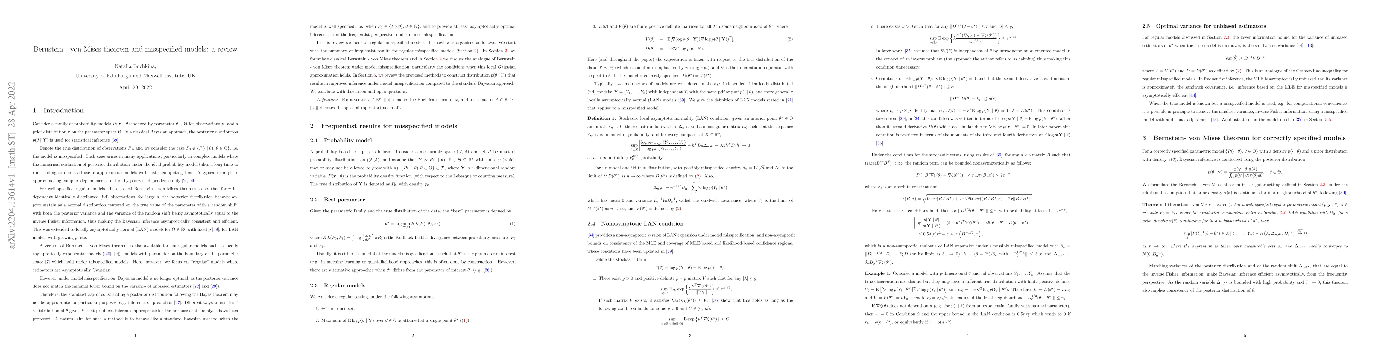 Thumbnail for Bernstein - von Mises theorem and misspecified models: a review
