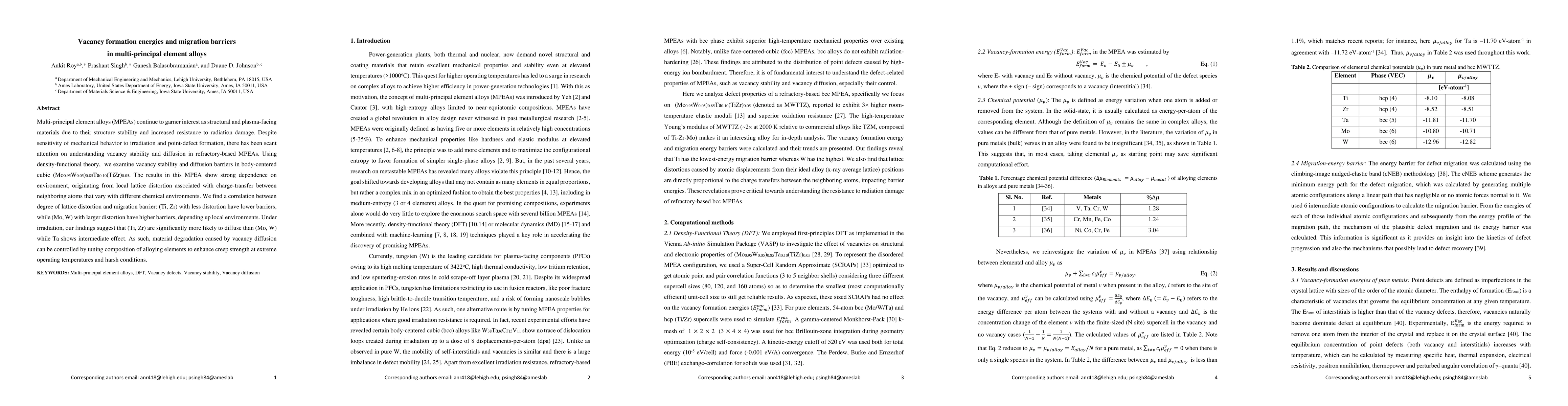 Thumbnail for Vacancy formation energies and migration barriers in multi-principal
  element alloys