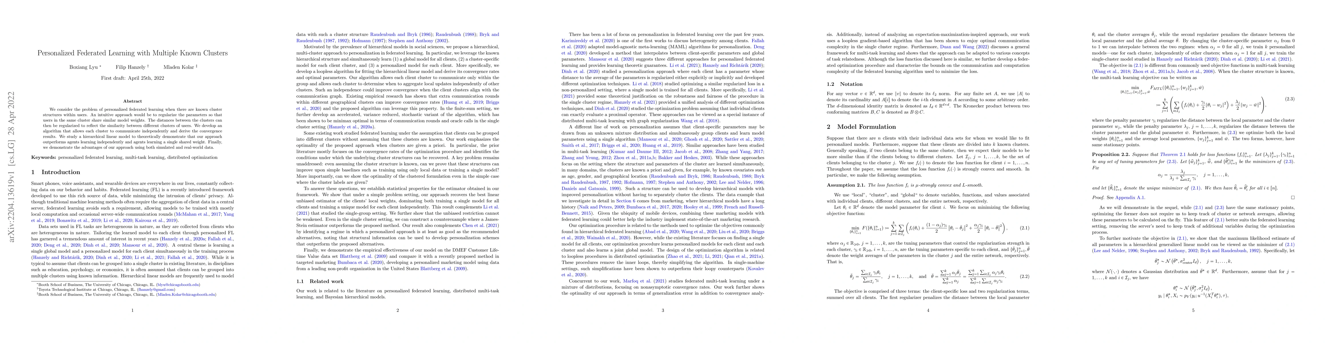 Thumbnail for Personalized Federated Learning with Multiple Known Clusters