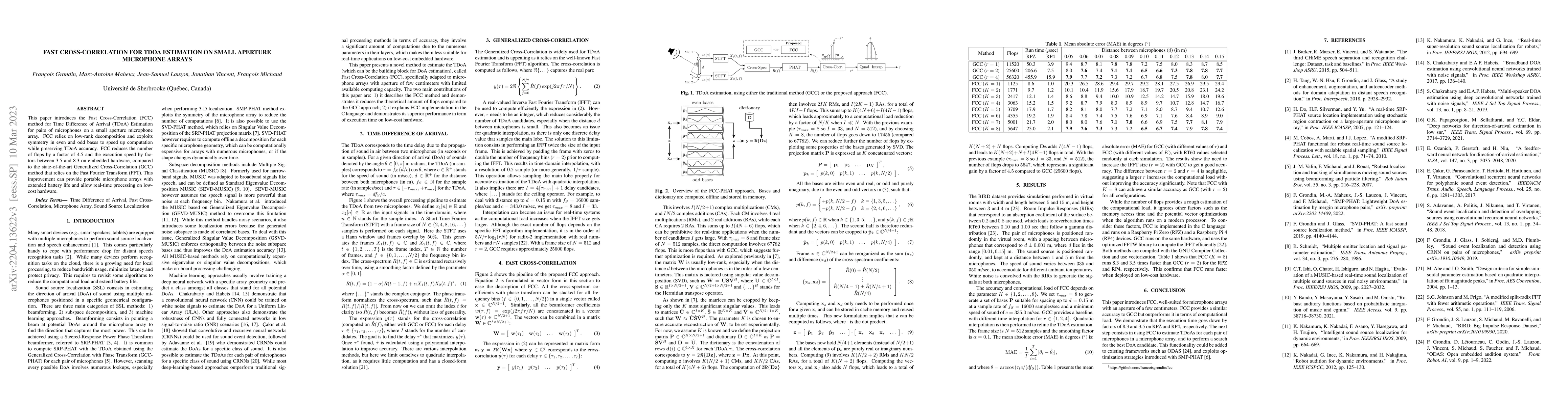 Thumbnail for Fast Cross-Correlation for TDoA Estimation on Small Aperture Microphone
  Arrays