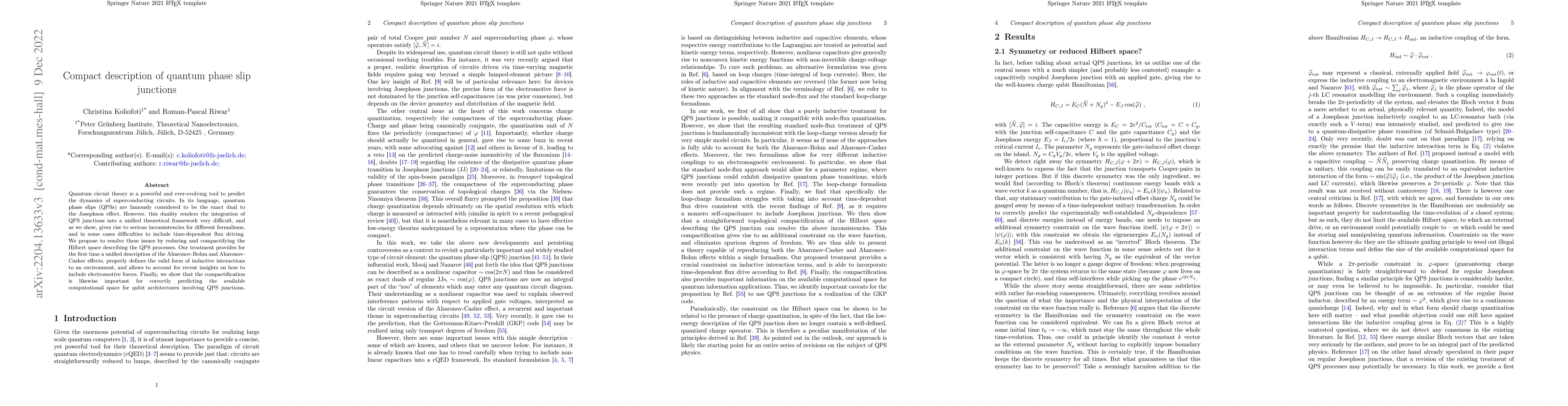 Thumbnail for Compact description of quantum phase slip junctions