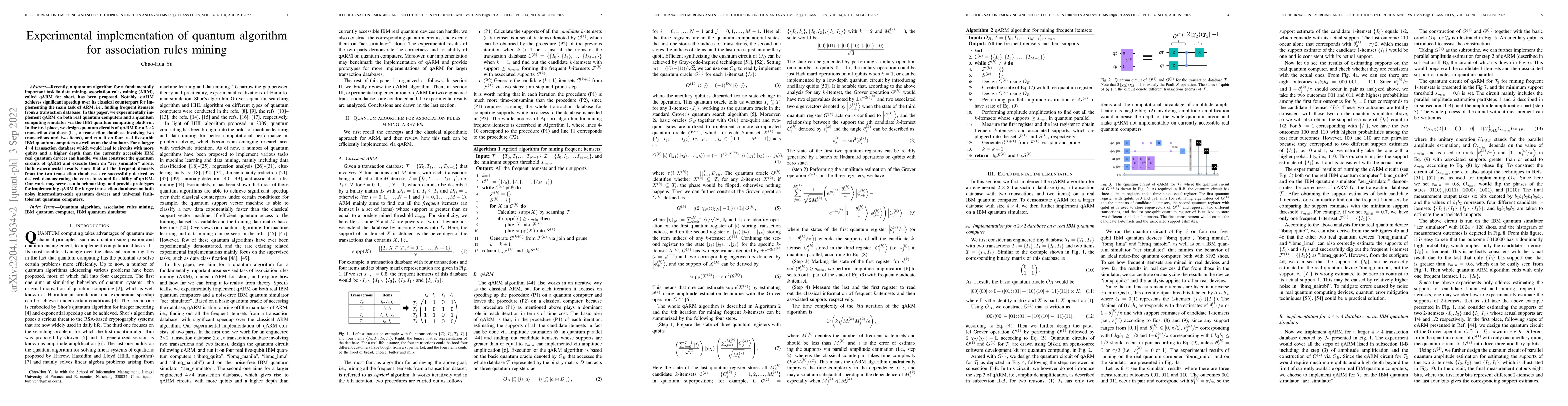 Thumbnail for Experimental implementation of quantum algorithm for association rules
  mining