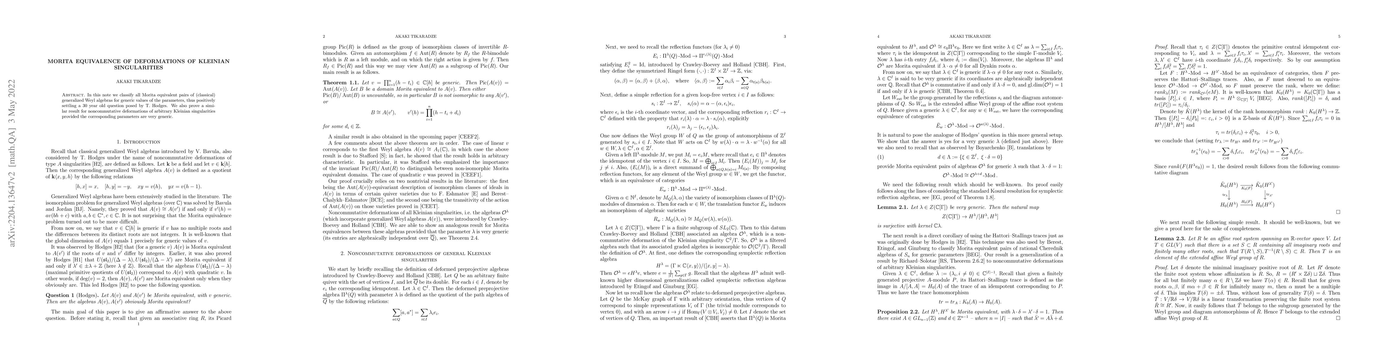 Thumbnail for Morita equivalence of deformations of Kleinian singularities