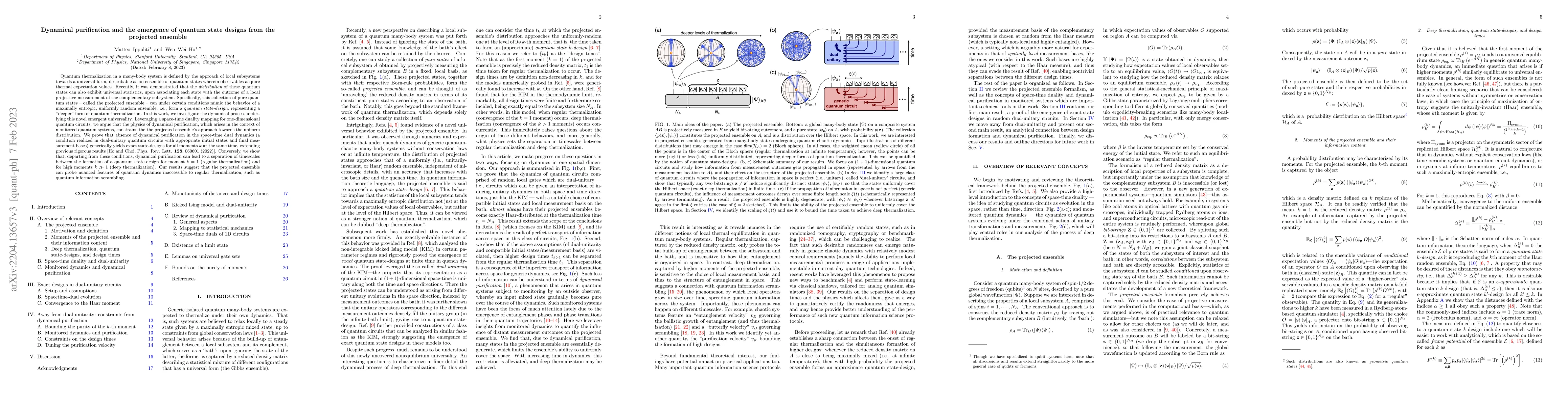 Thumbnail for Dynamical purification and the emergence of quantum state designs from
  the projected ensemble