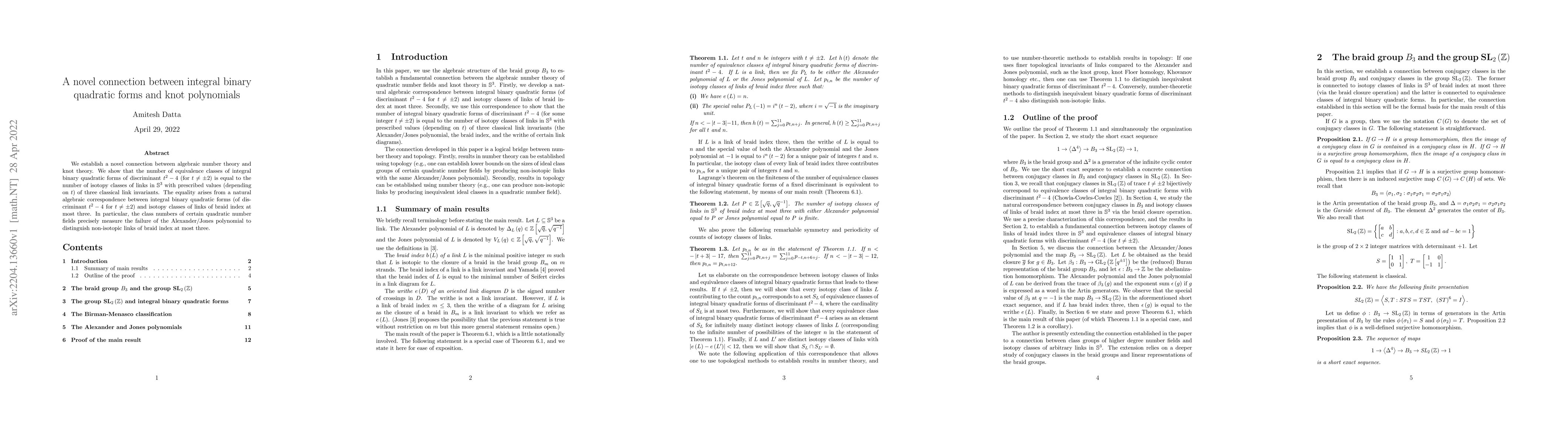 Thumbnail for A novel connection between integral binary quadratic forms and knot
  polynomials