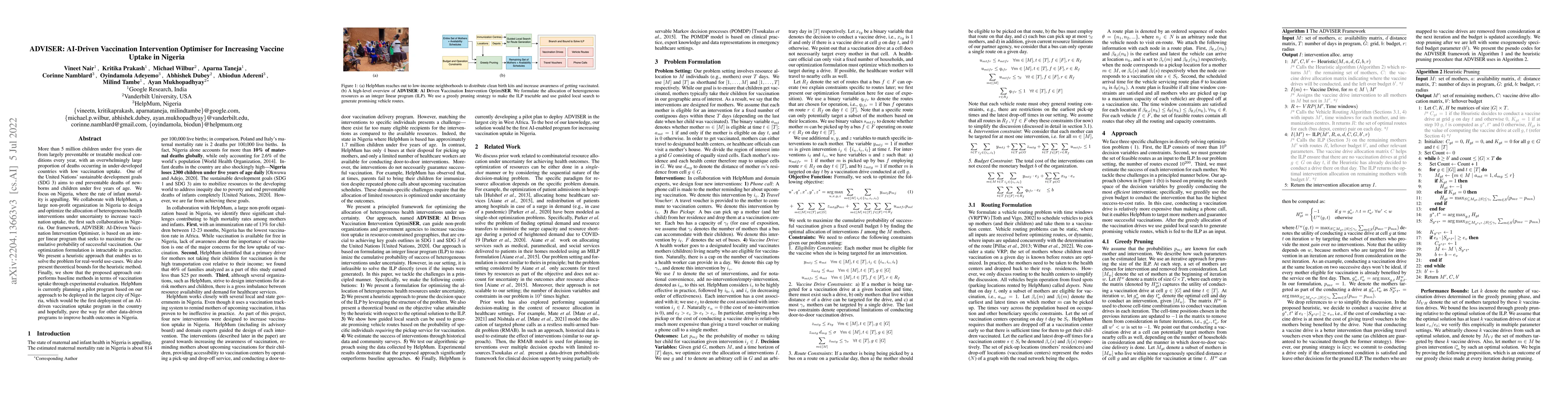Thumbnail for ADVISER: AI-Driven Vaccination Intervention Optimiser for Increasing
  Vaccine Uptake in Nigeria