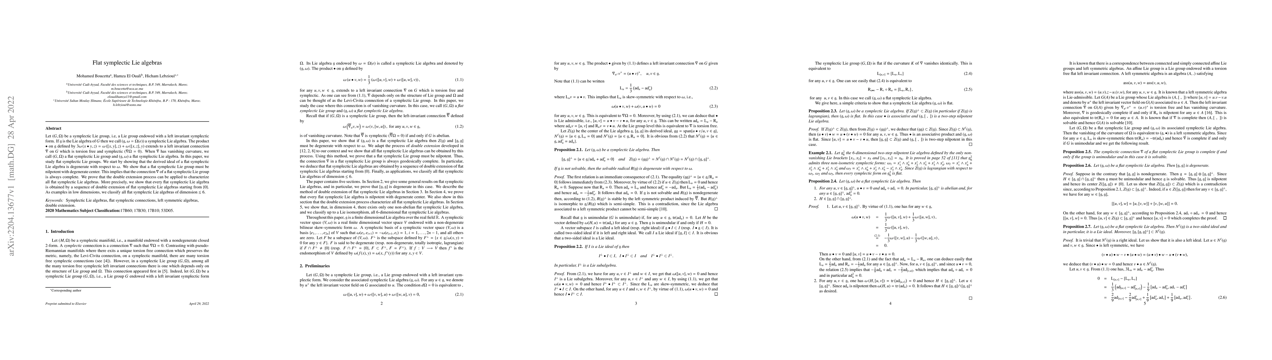 Thumbnail for Flat symplectic Lie algebras