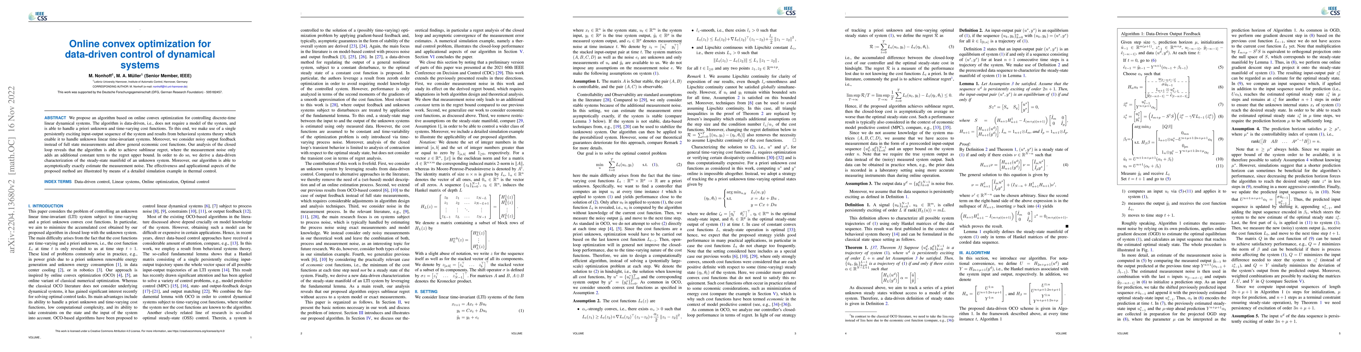 Thumbnail for Online convex optimization for data-driven control of dynamical systems