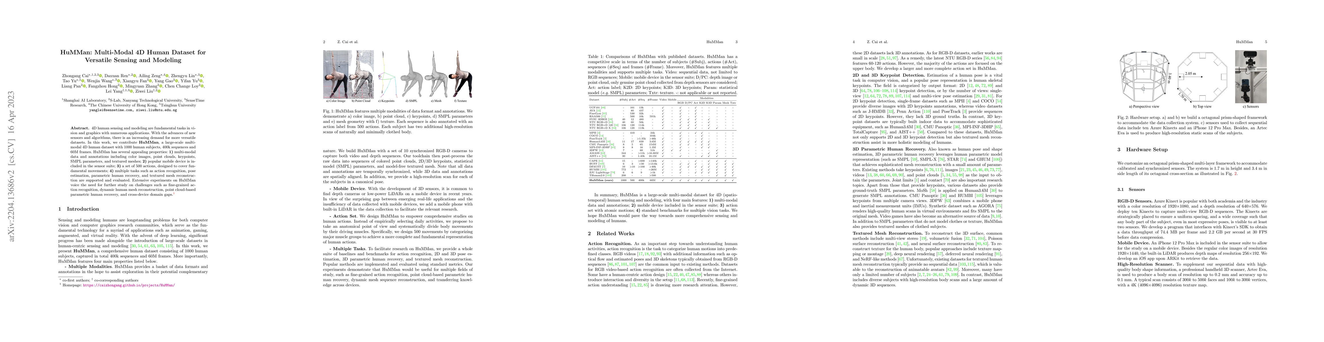 Thumbnail for HuMMan: Multi-Modal 4D Human Dataset for Versatile Sensing and Modeling