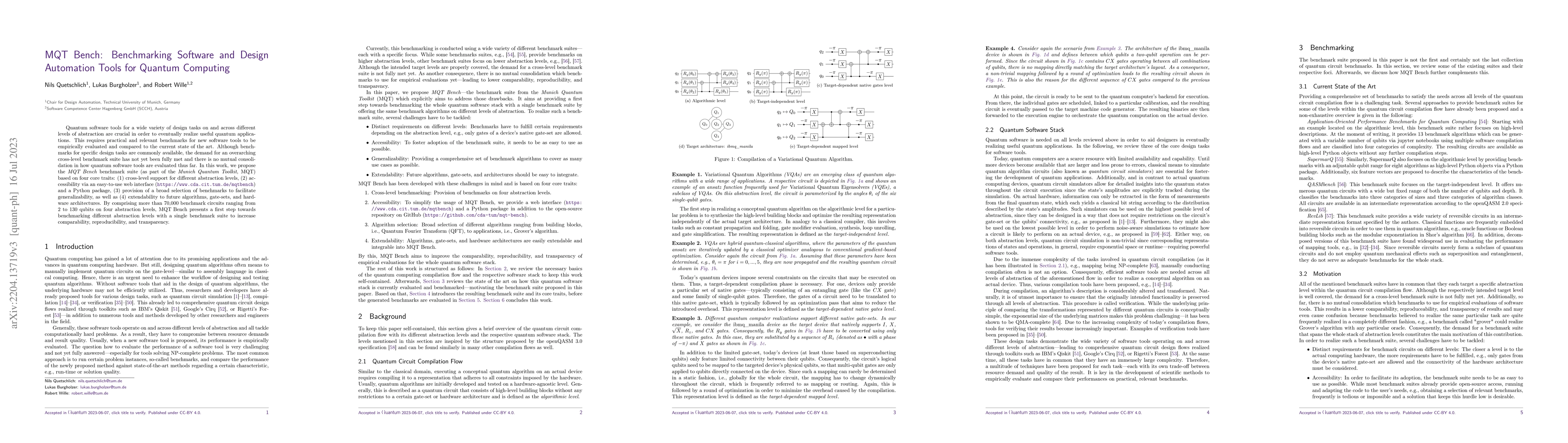 Thumbnail for MQT Bench: Benchmarking Software and Design Automation Tools for Quantum
  Computing