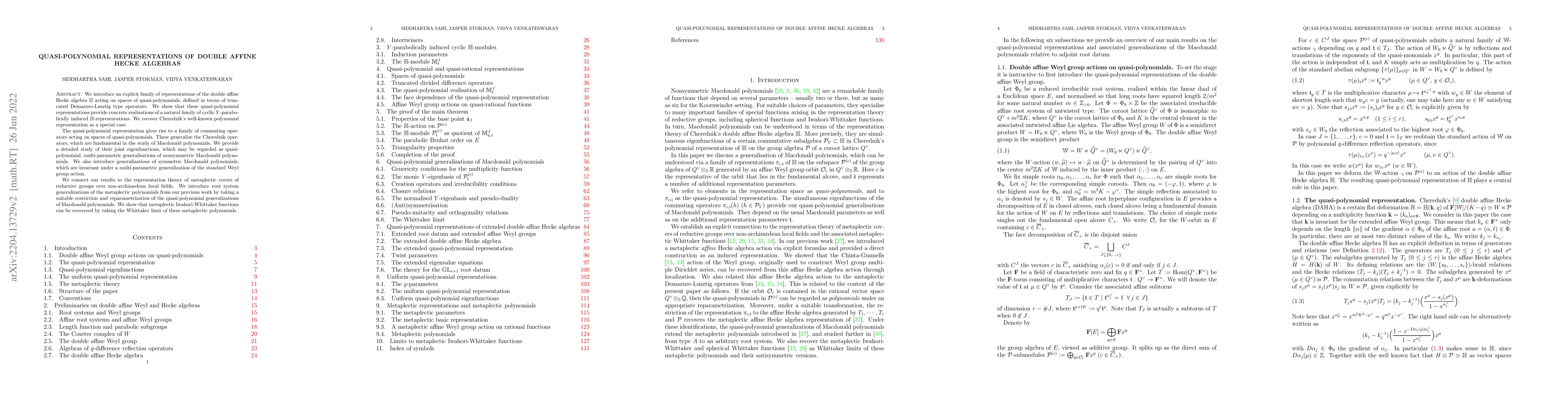 Thumbnail for Quasi-polynomial representations of double affine Hecke algebras