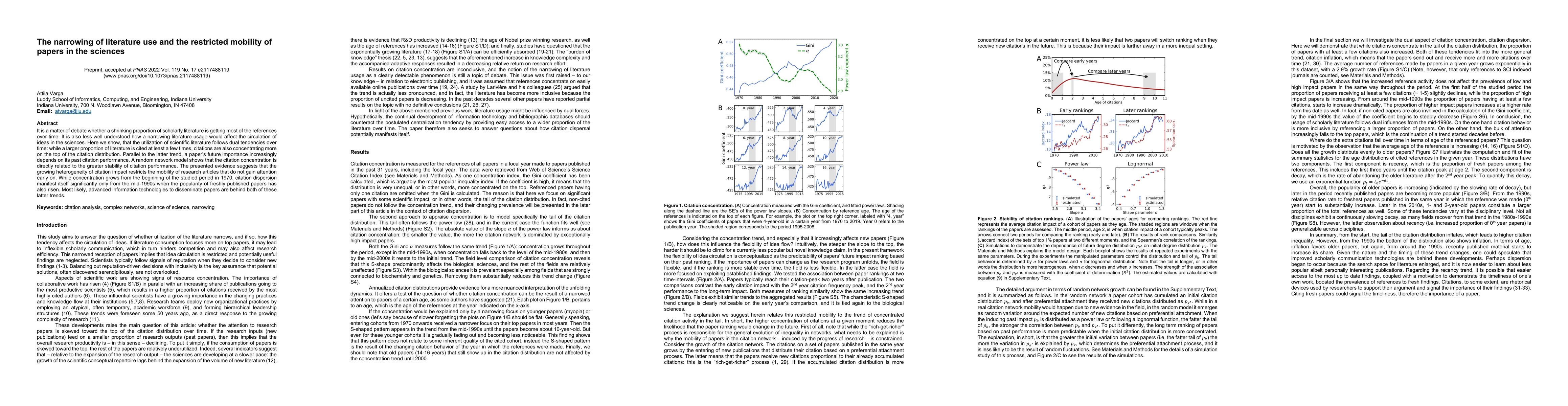 Thumbnail for The narrowing of literature use and the restricted mobility of papers in
  the sciences