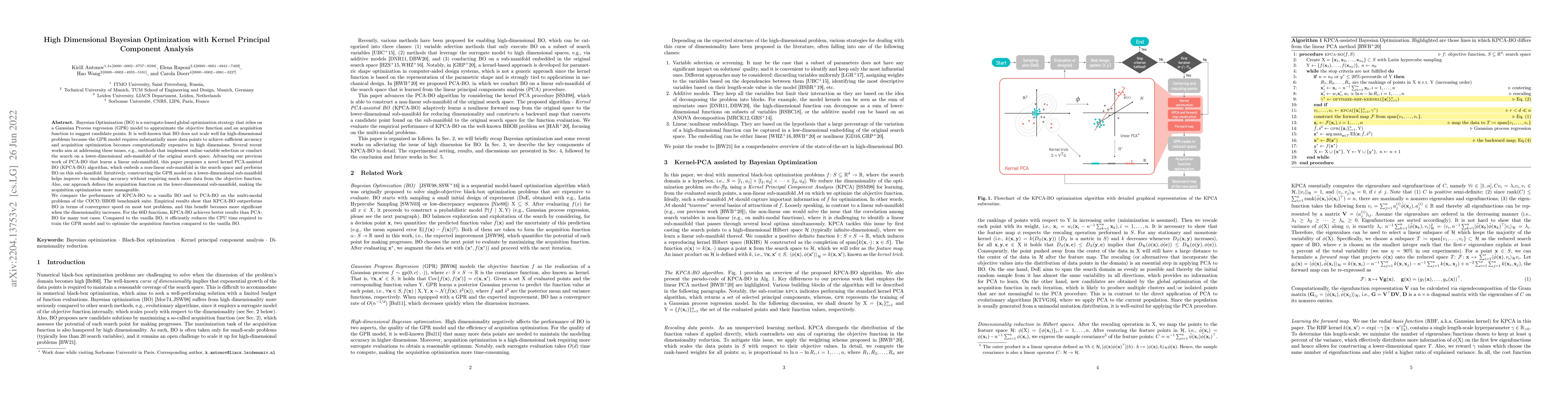 Thumbnail for High Dimensional Bayesian Optimization with Kernel Principal Component
  Analysis