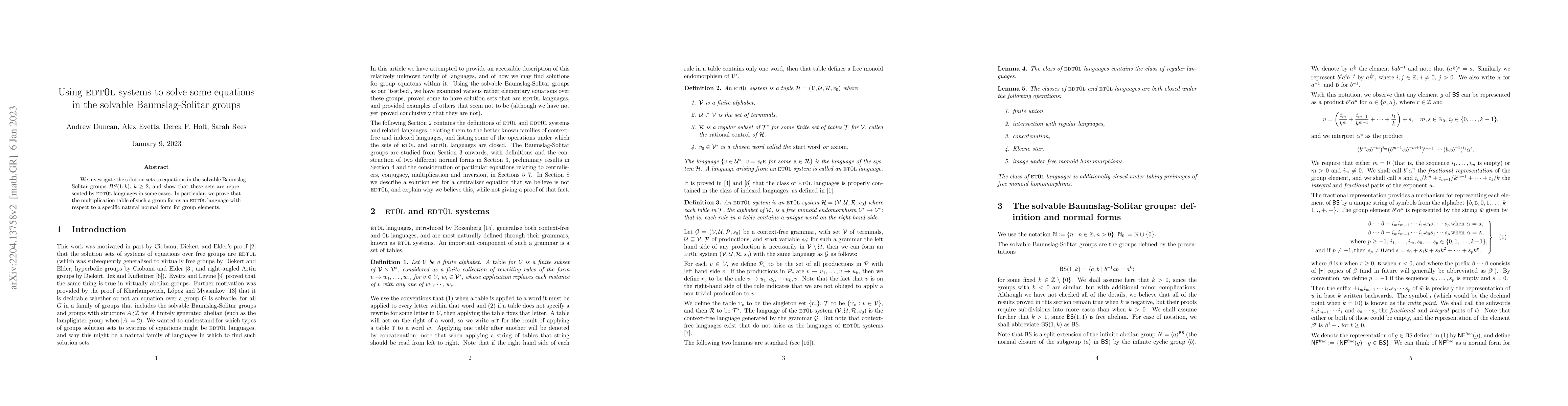 Thumbnail for Using EDT0L systems to solve some equations in the solvable
  Baumslag-Solitar groups