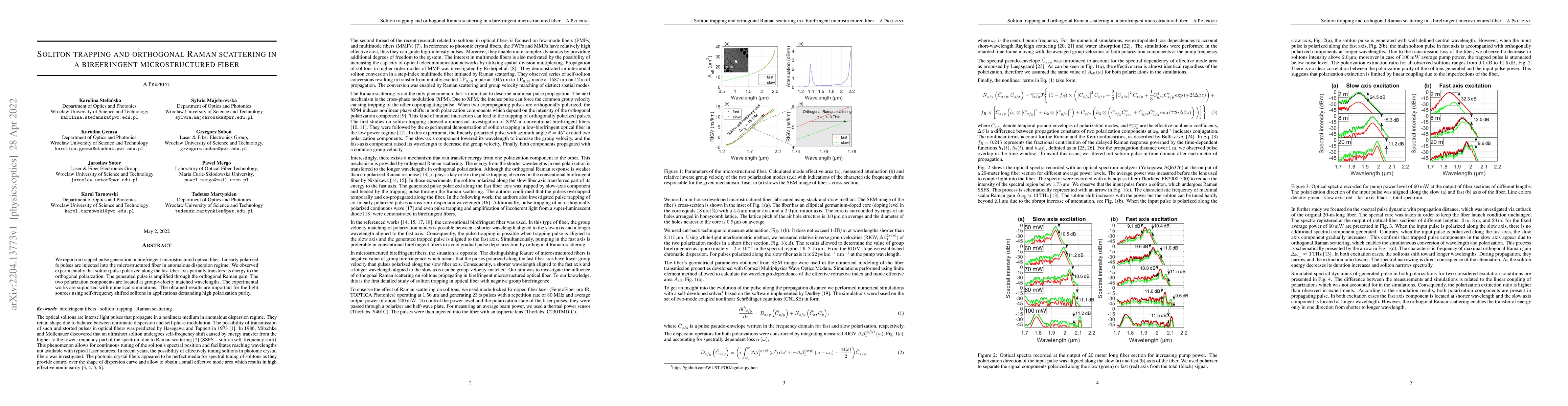 Thumbnail for Soliton trapping and orthogonal Raman scattering in a birefringent
  microstructured fiber