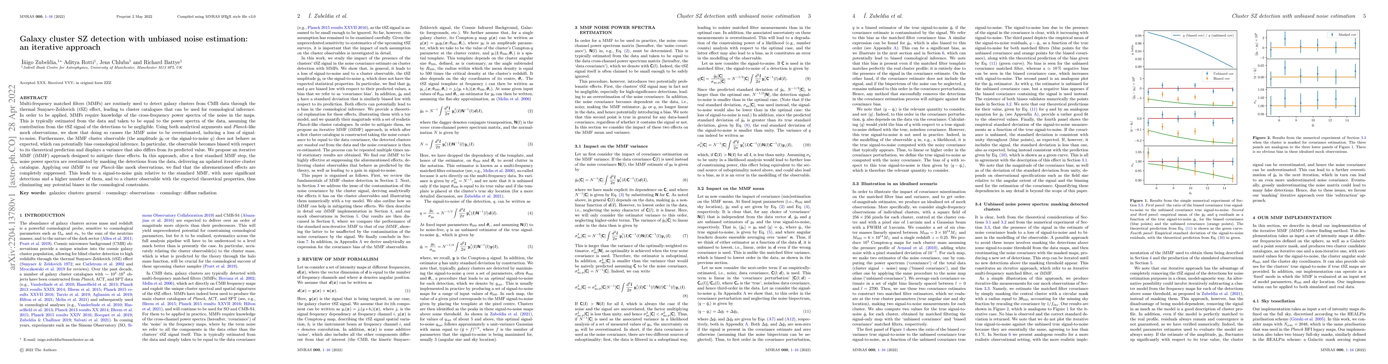 Thumbnail for Galaxy cluster SZ detection with unbiased noise estimation: an iterative
  approach