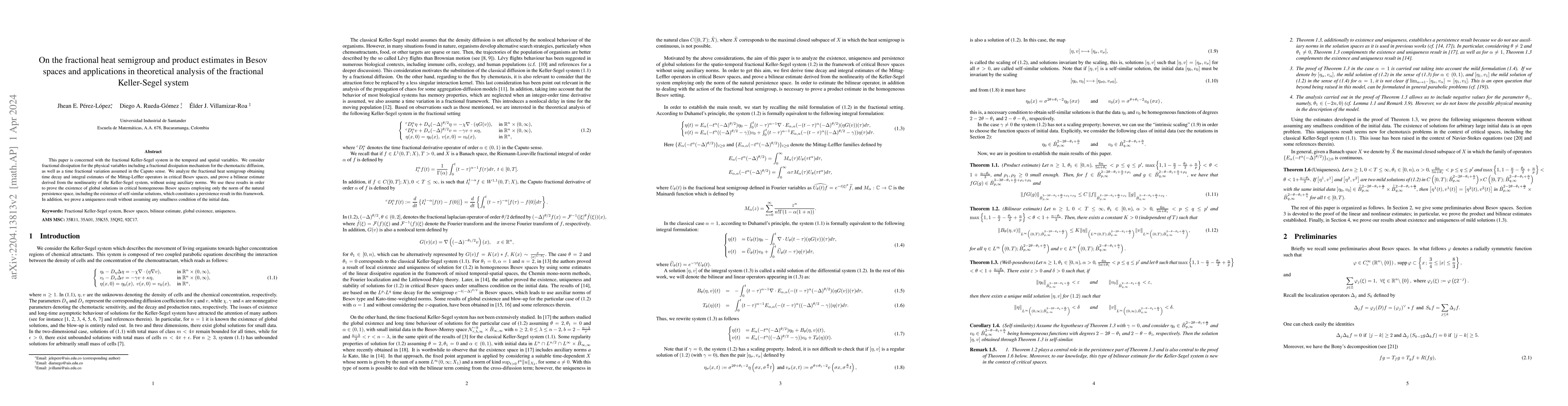 Thumbnail for On the fractional heat semigroup and product estimates in Besov spaces
  and applications in theoretical analysis of the fractional Keller-Segel
  system