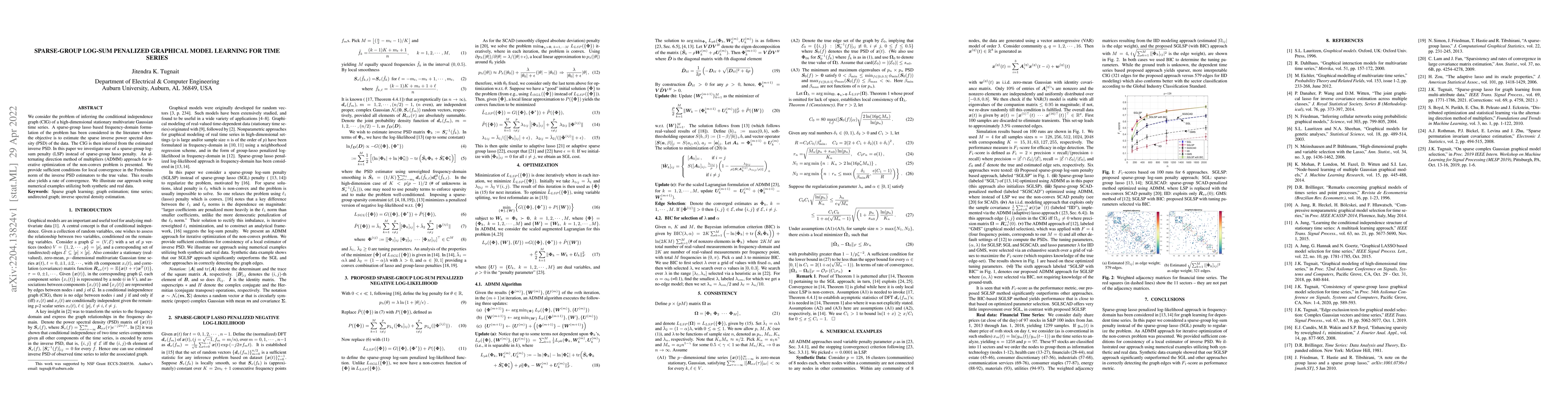 Thumbnail for Sparse-Group Log-Sum Penalized Graphical Model Learning For Time Series