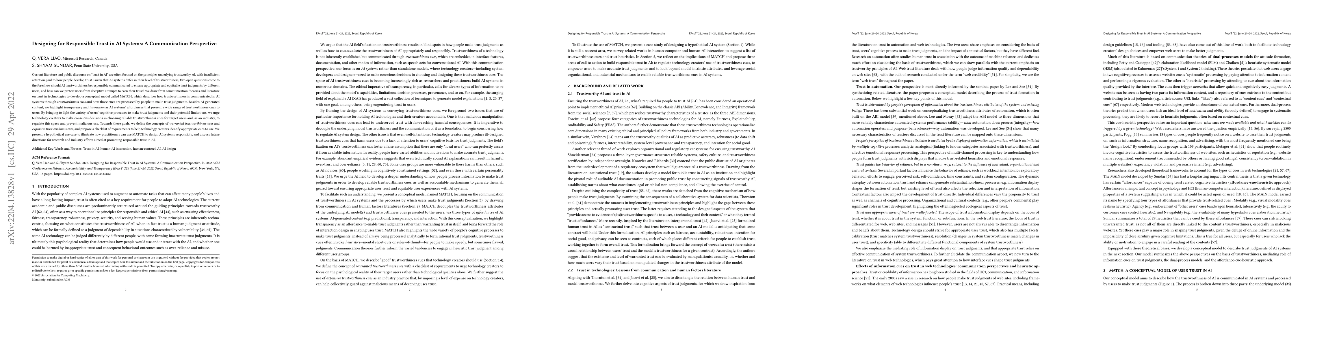 Thumbnail for Designing for Responsible Trust in AI Systems: A Communication
  Perspective