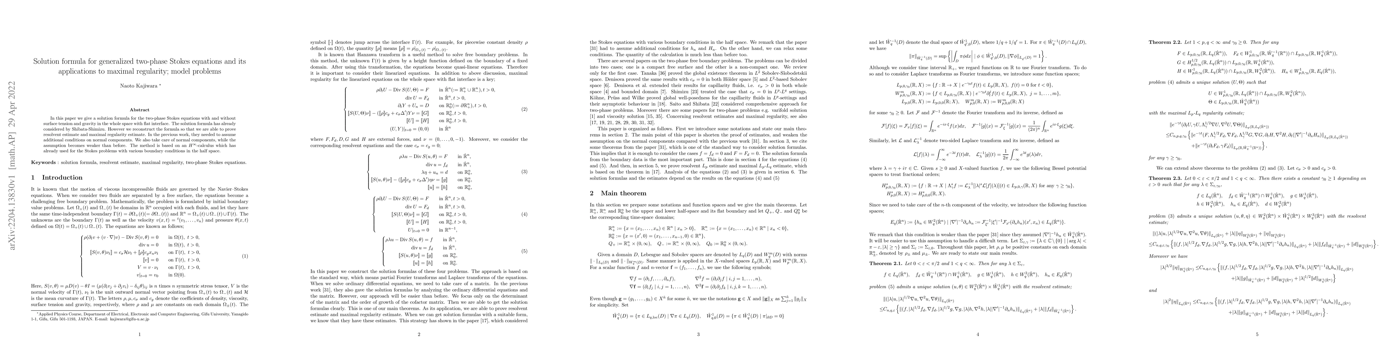 Thumbnail for Solution formula for generalized two-phase Stokes equations and its
  applications to maximal regularity; model problems