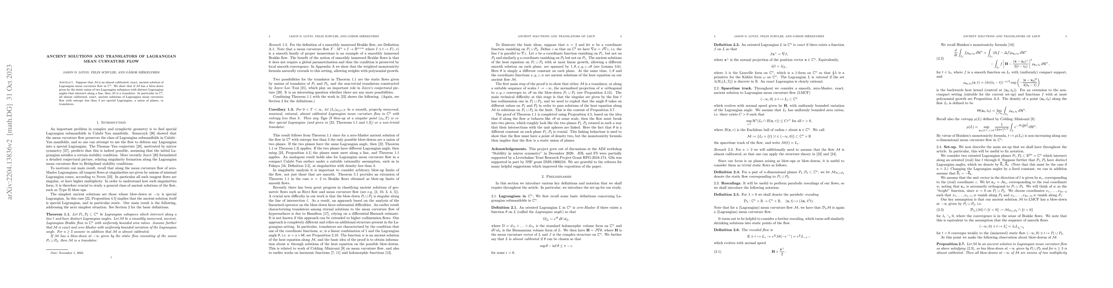 Thumbnail for Ancient solutions and translators of Lagrangian mean curvature flow