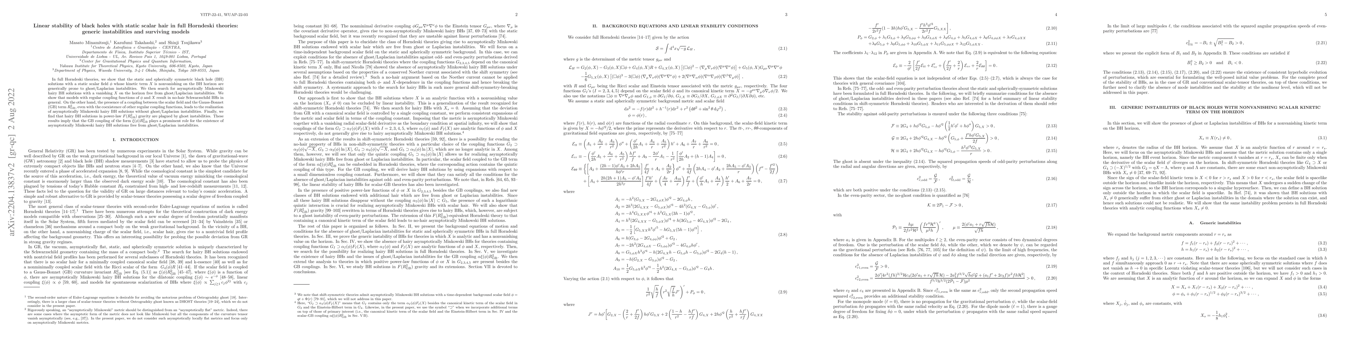 Thumbnail for Linear stability of black holes with static scalar hair in full
  Horndeski theories: generic instabilities and surviving models