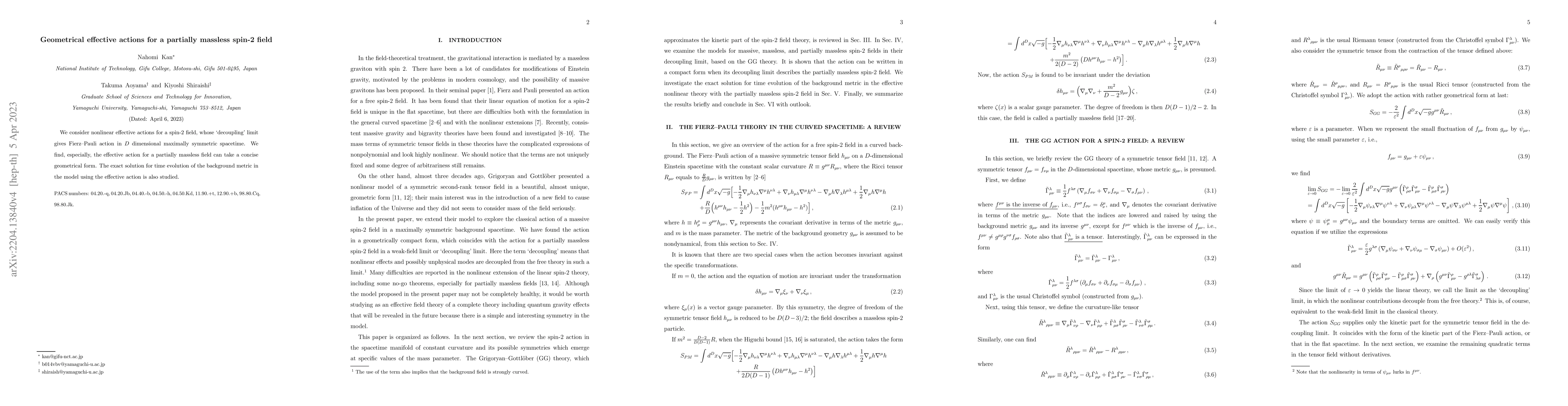Thumbnail for Geometrical effective actions for a partially massless spin-2 field