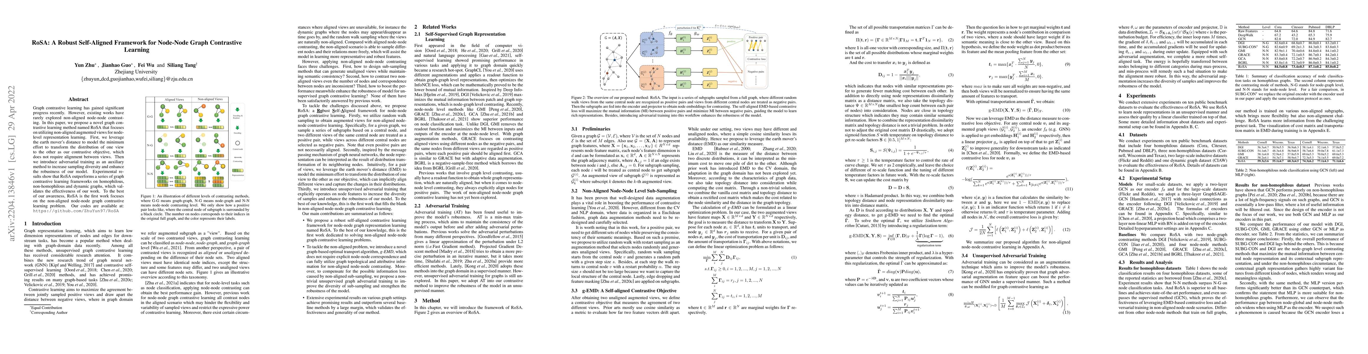Thumbnail for RoSA: A Robust Self-Aligned Framework for Node-Node Graph Contrastive
  Learning