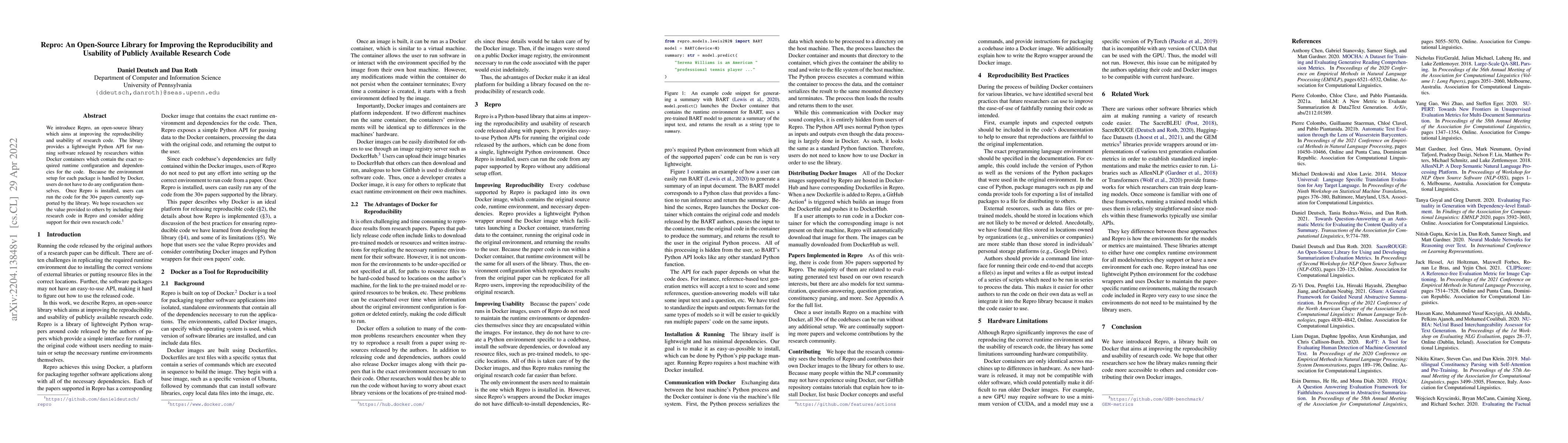 Thumbnail for Repro: An Open-Source Library for Improving the Reproducibility and
  Usability of Publicly Available Research Code