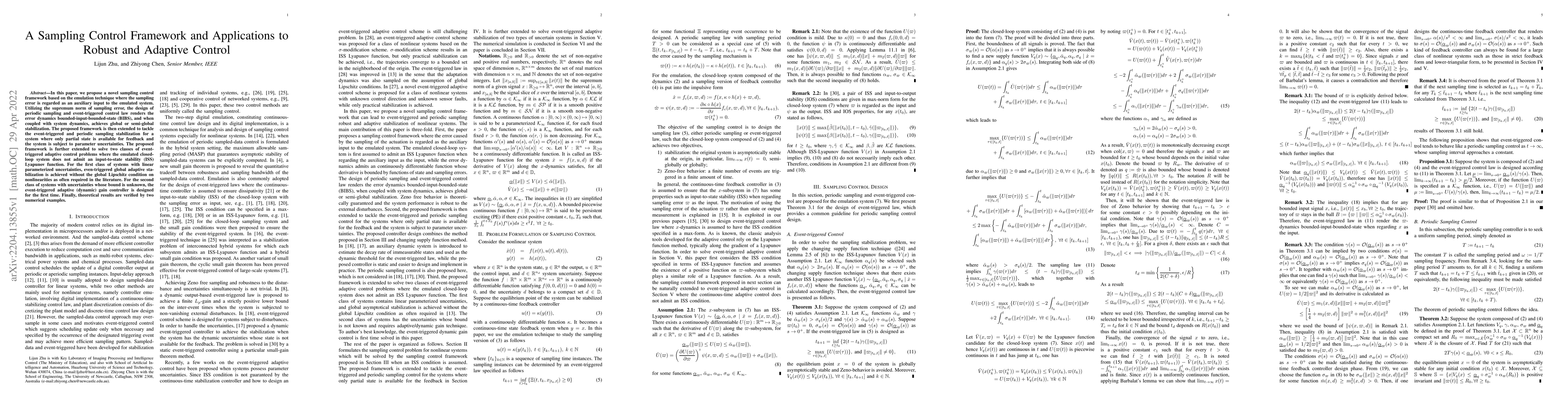 Thumbnail for A Sampling Control Framework and Applications to Robust and Adaptive
  Control